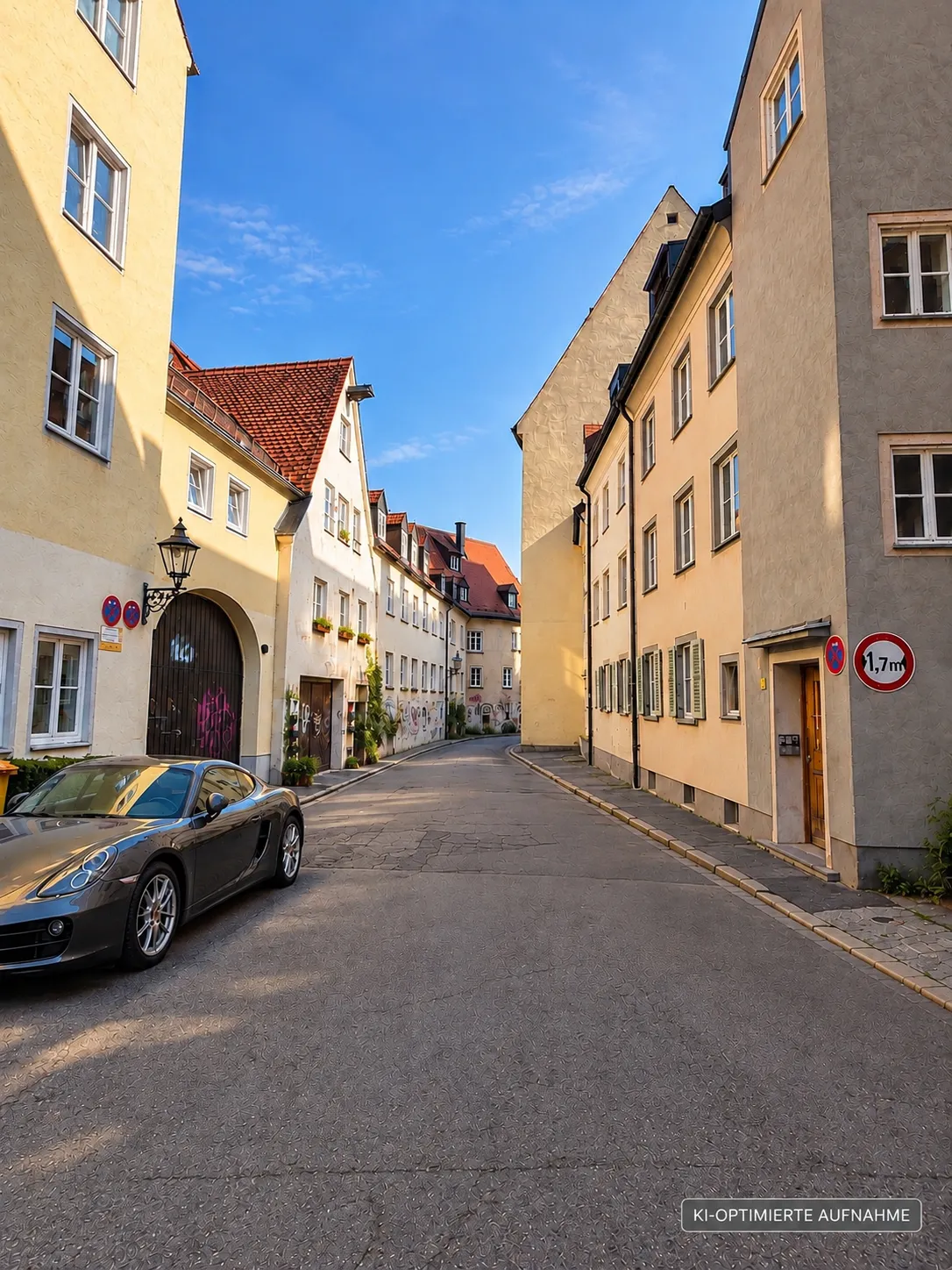 Altstadtgasse im Augsburger Lechviertel mit historischen Häusern