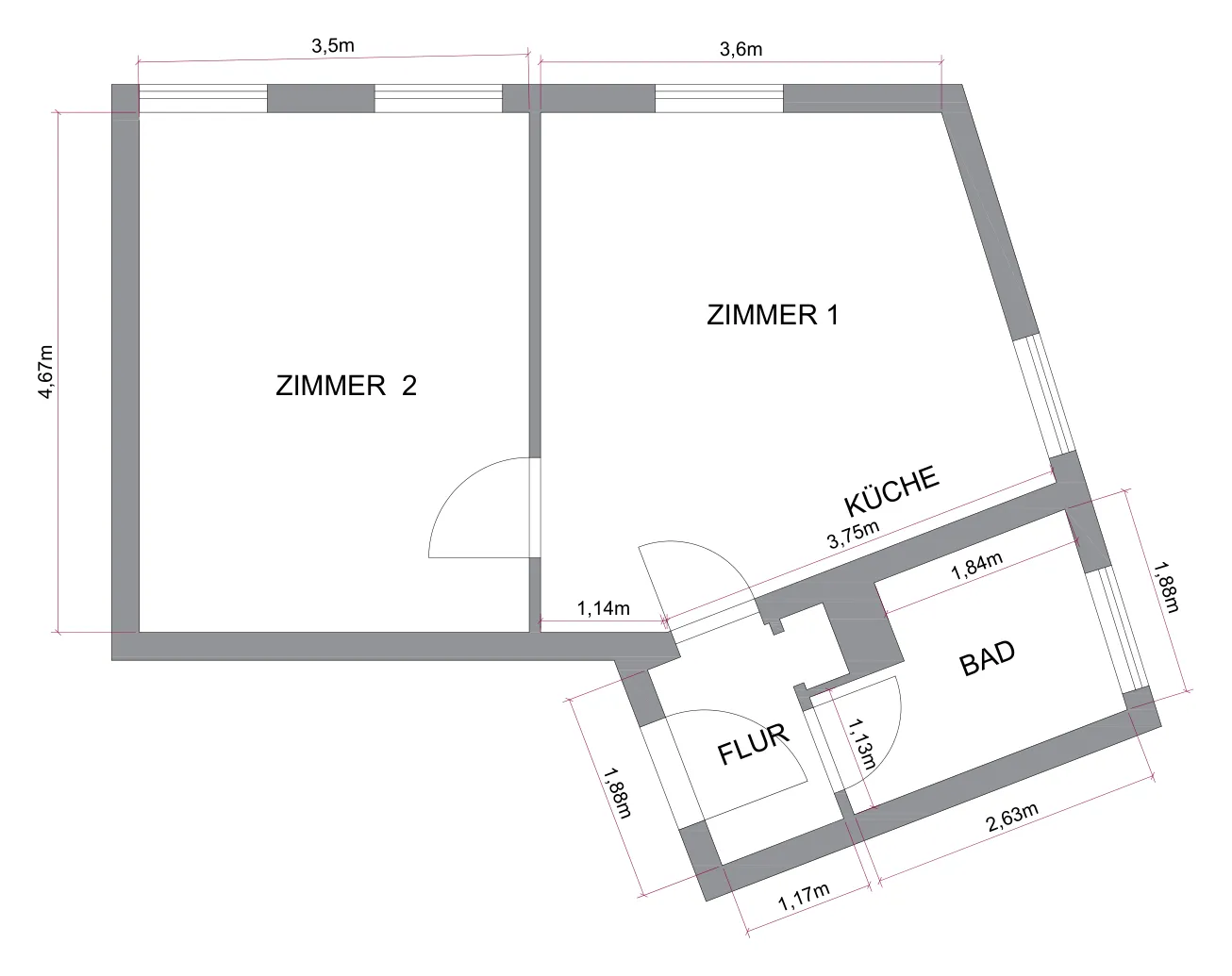 Grundriss der Dachgeschosswohnung, 3 Zimmer auf ca. 83,60 m²