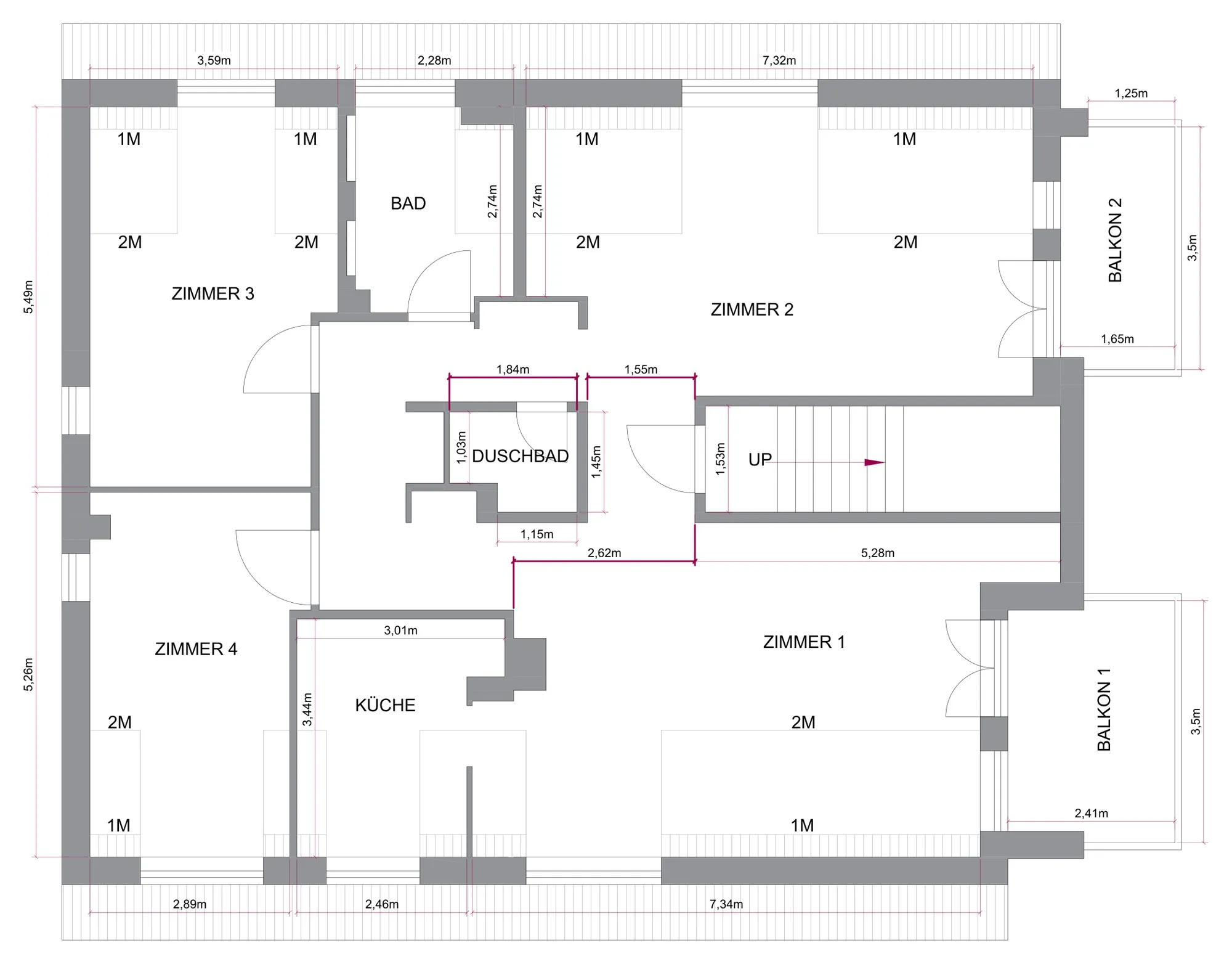 Grundriss der Dachgeschosswohnung, 3 Zimmer auf ca. 83,60 m²