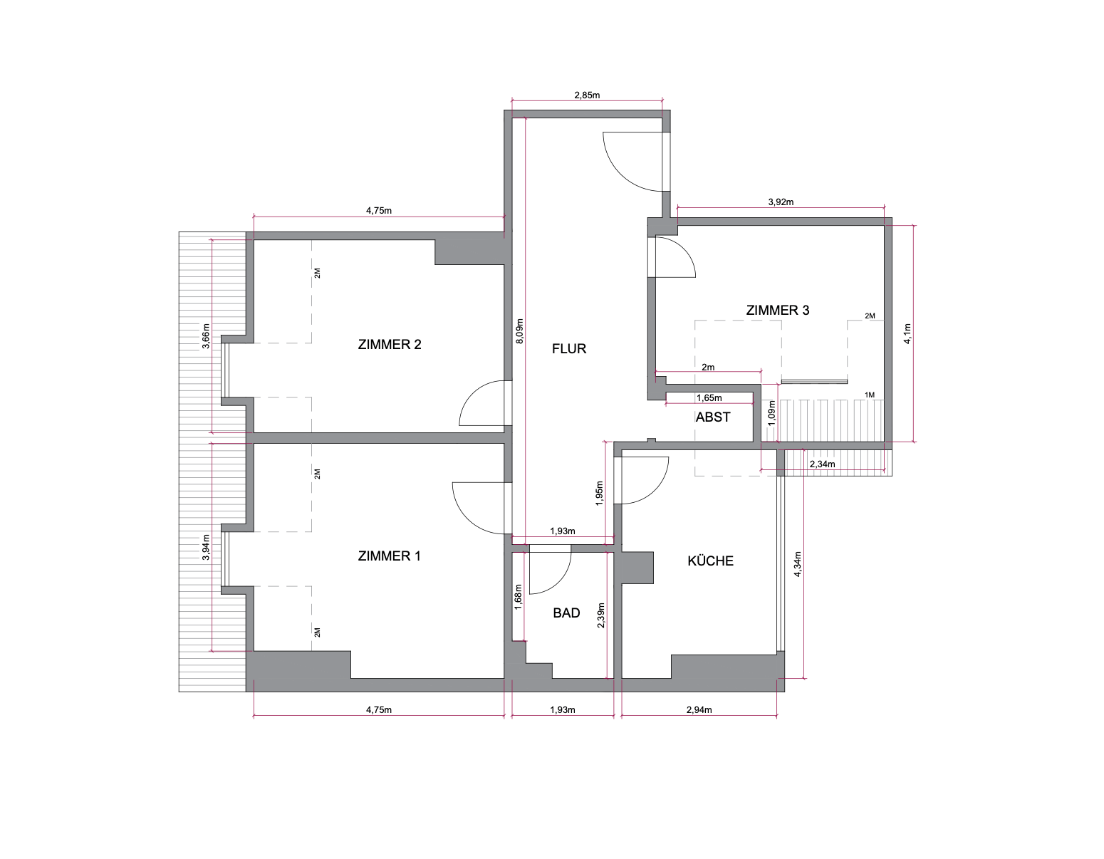 Grundriss der Dachgeschosswohnung, 3 Zimmer auf ca. 83,60 m²
